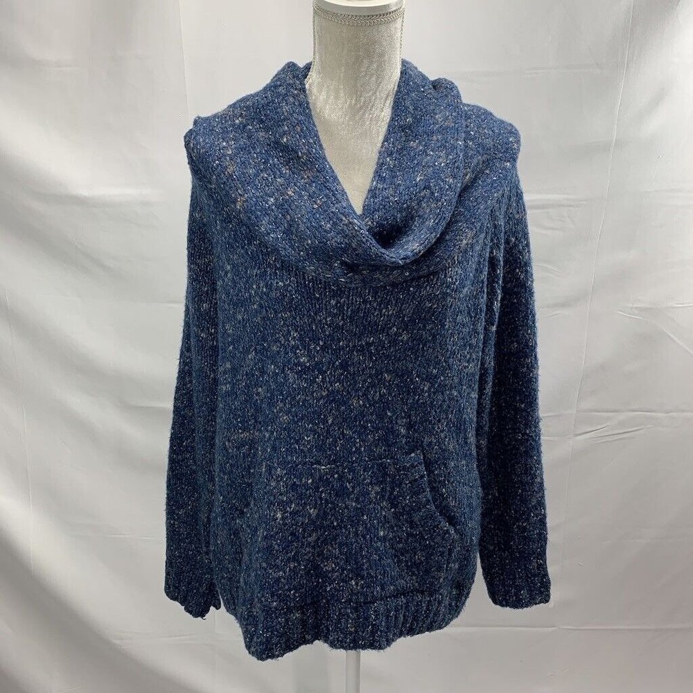 Kensie Women's Sweater Pullover Oversize Cowl Neck Faux Leather Elbow Patches L
